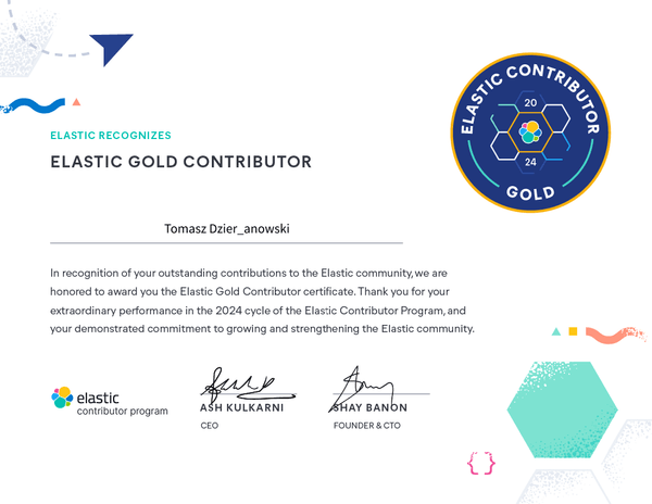 Diploma for Elasticsearch Golden Contributor