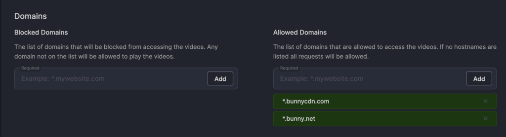 bunny net UI referer changes for stream video library