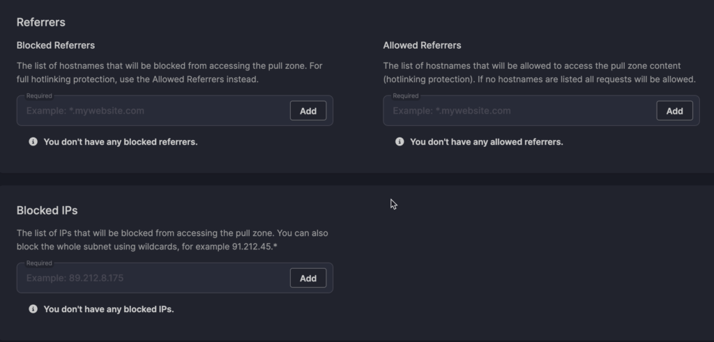 bunny net UI referer changes for Pull zone